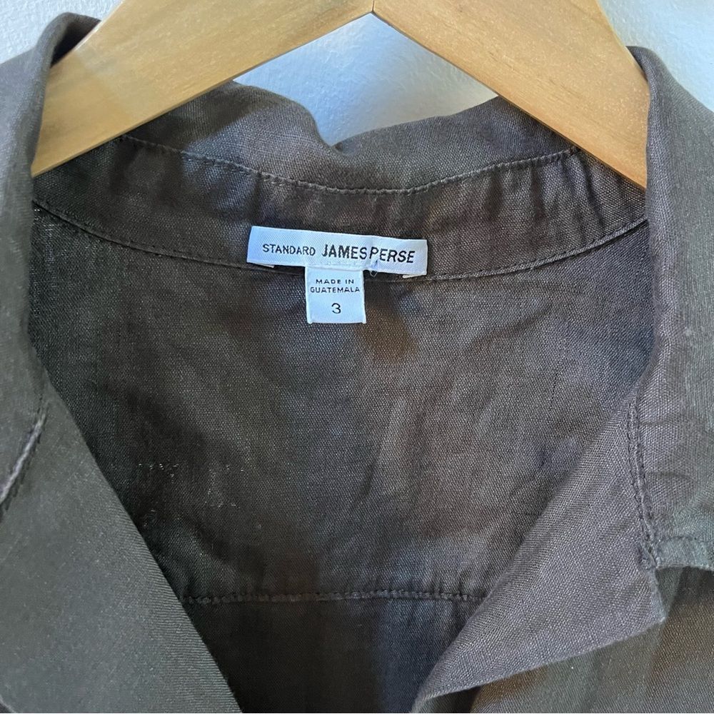 Standard James Perse Lightweight Linen Boxy Fit Shirt in Army Brown L - Picture 3 of 11